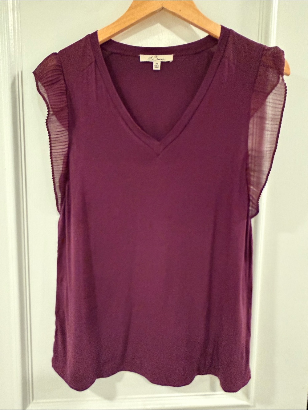 Purple V-Neck Sleeveless Top with Pleated Trim